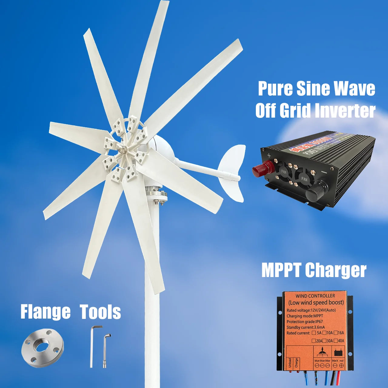 3000W High Efficiency Wind Turbine Off Grid System 12V 24V 48V Output Voltage 220V 230V 240V Home Appliance Power Supply System - Image 2