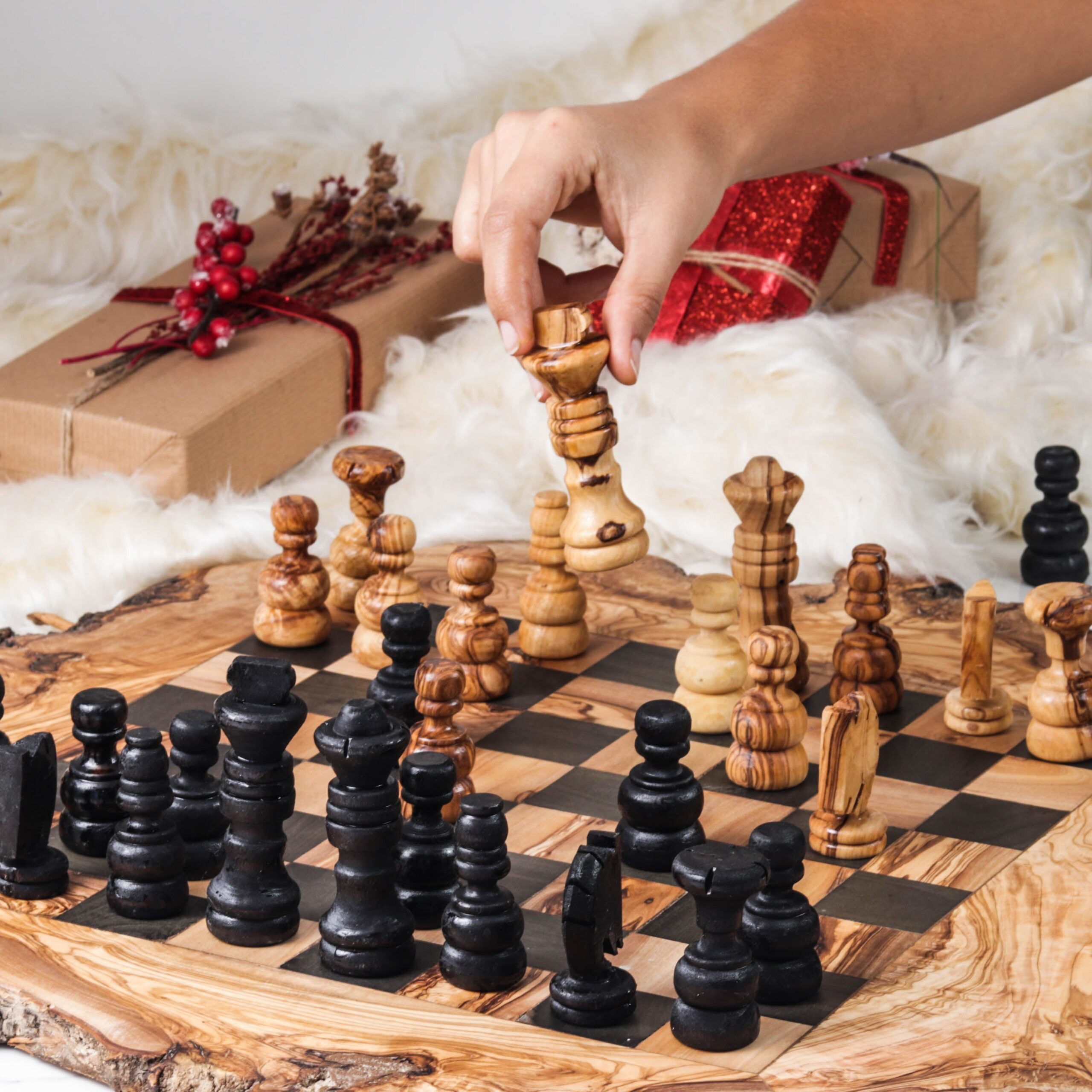 Handcrafted Olive Wood Chess Set with Natural Edges - Image 2