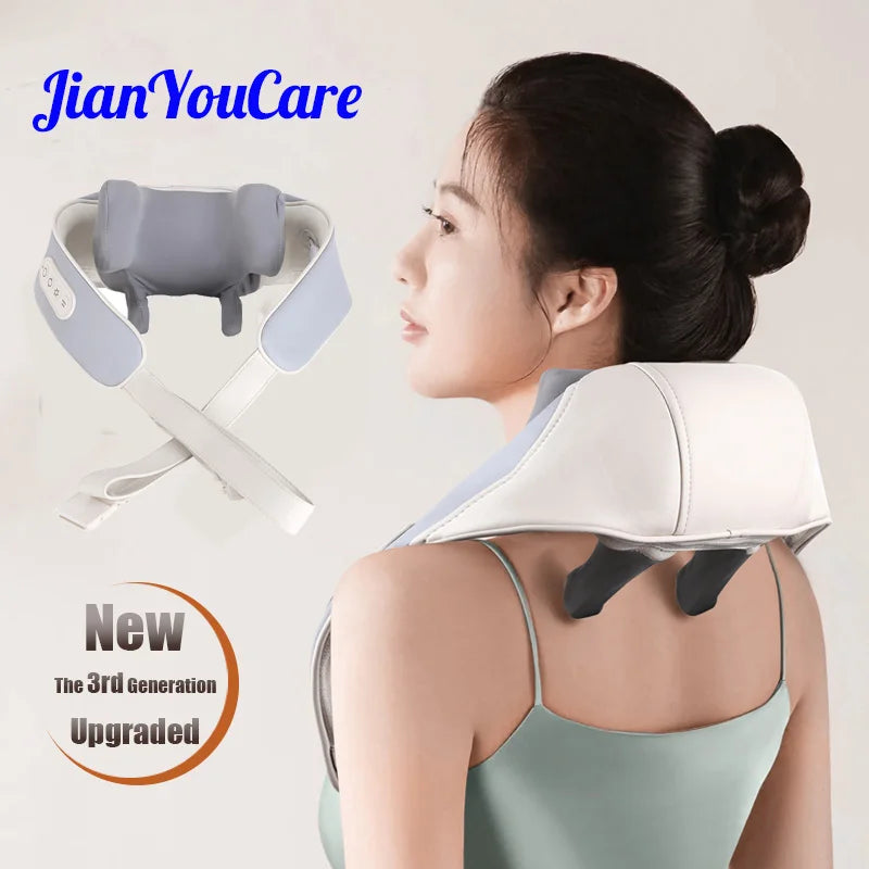 JianYouCare electrical neck shoulder body massager Heated Kneading Shiatsu Shawl Cervical back Massage machine Relieve fatigue - Image 3