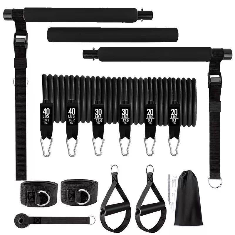 Portable Pilates Bar Set with Resistance Bands for Home Fitness - Total Body Workouts, Chest Expansion, Back Training, and Body Stretch